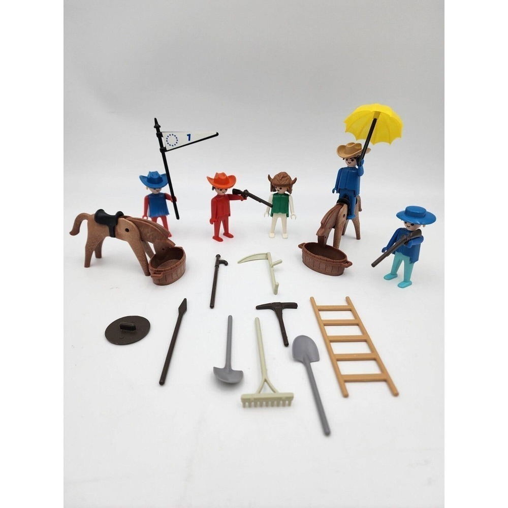 1974 Vintage Playmobil Geobra Figures Western Horses Cowboy Toy Lot